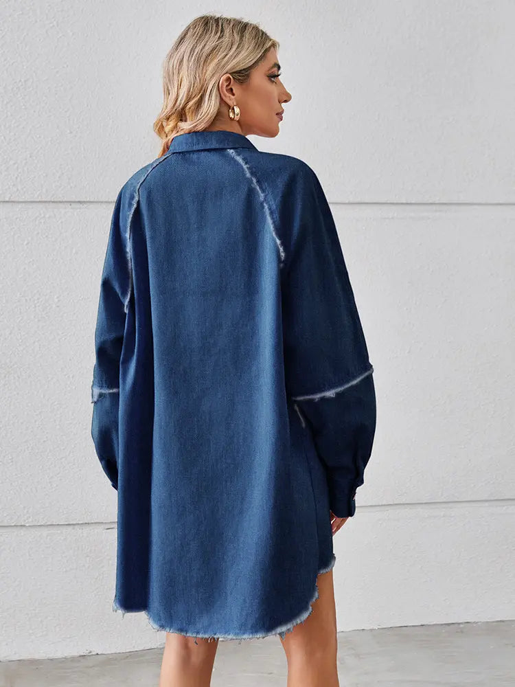 Washed Denim Fringe Patchwork Dress Newgew Dresses