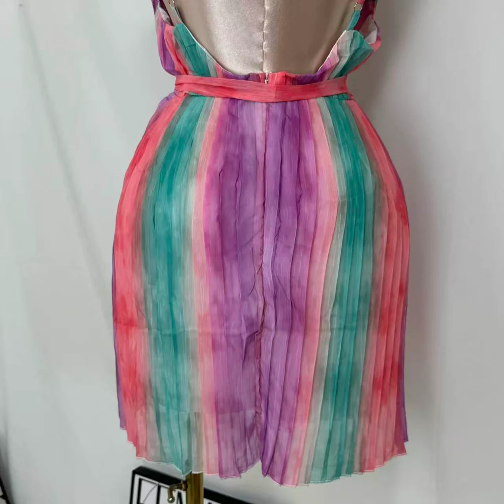 Casual V-Neck Chiffon Dress With Waist Ties PinTow