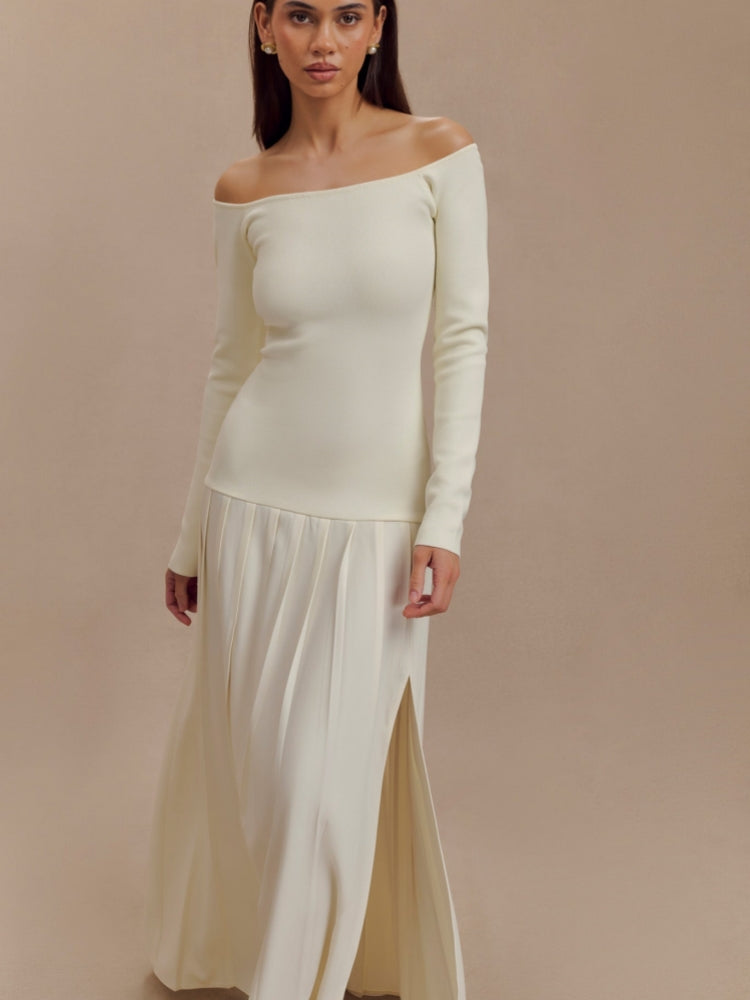 Knit Off Shoulder Maxi Dress - Ivory Newgew Dresses