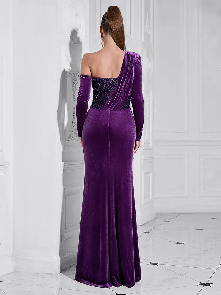 Purple Sequin High-Slit Long Dress Newgew Dresses