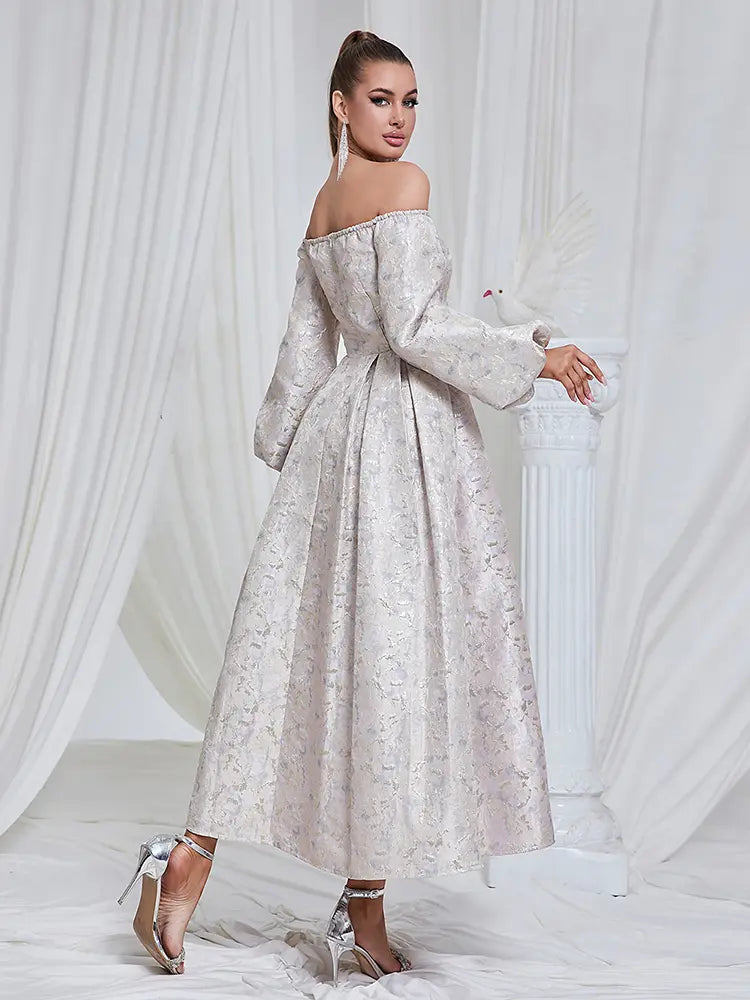 Off-Shoulder Jacquard Gown Newgew Dresses
