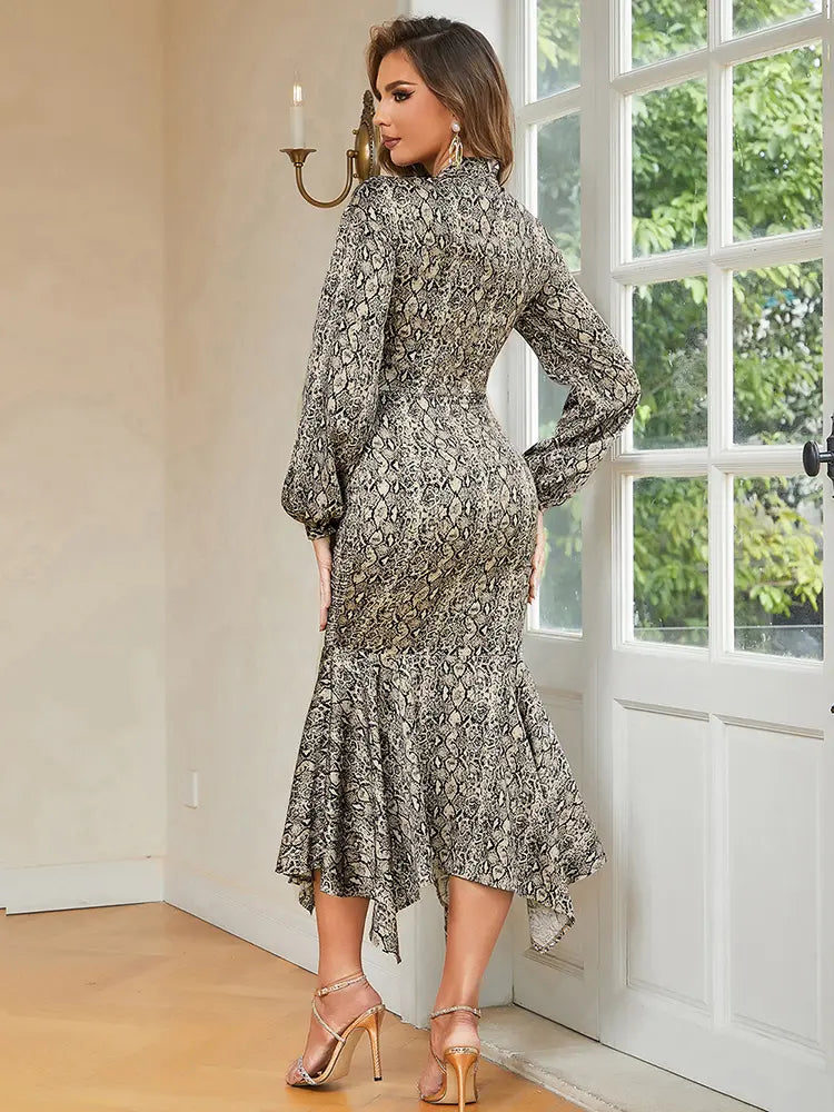 Retro Round Neck Print Dress Newgew Dresses
