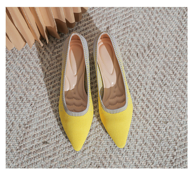 Chunky Heel Pointed Toe Pumps Knitted Woven Shoes NewGew