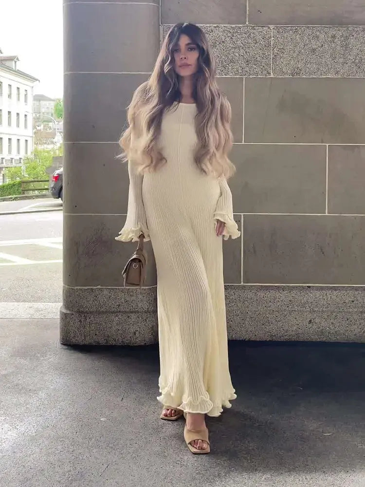Bell-Sleeve Knit Long Dress Newgew Dresses