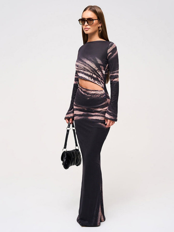 Cutout Waist Printed Maxi Dress Newgew Dresses