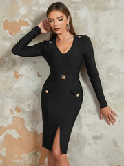 V-Neck Front Slit Dress Newgew Dresses