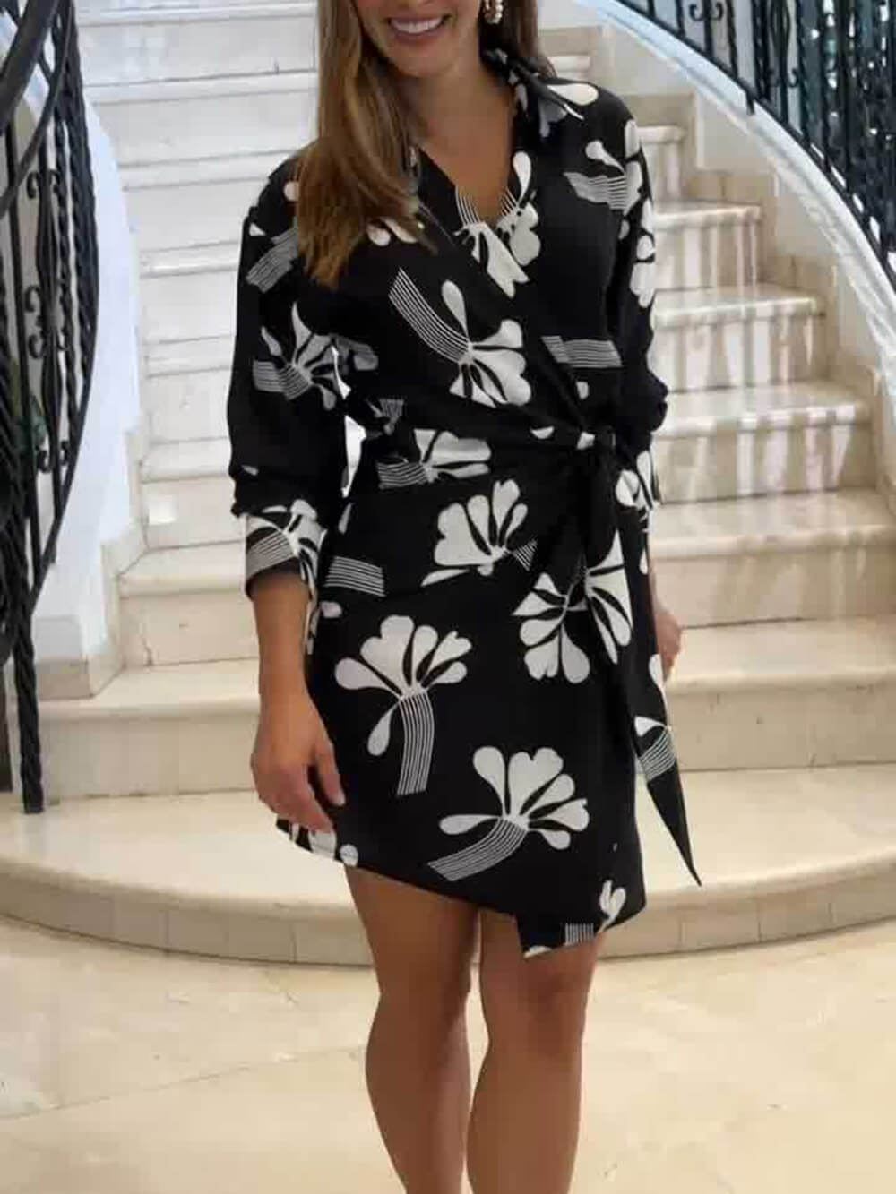 Leaf Print Wrap Mini Dress Newgew Dresses