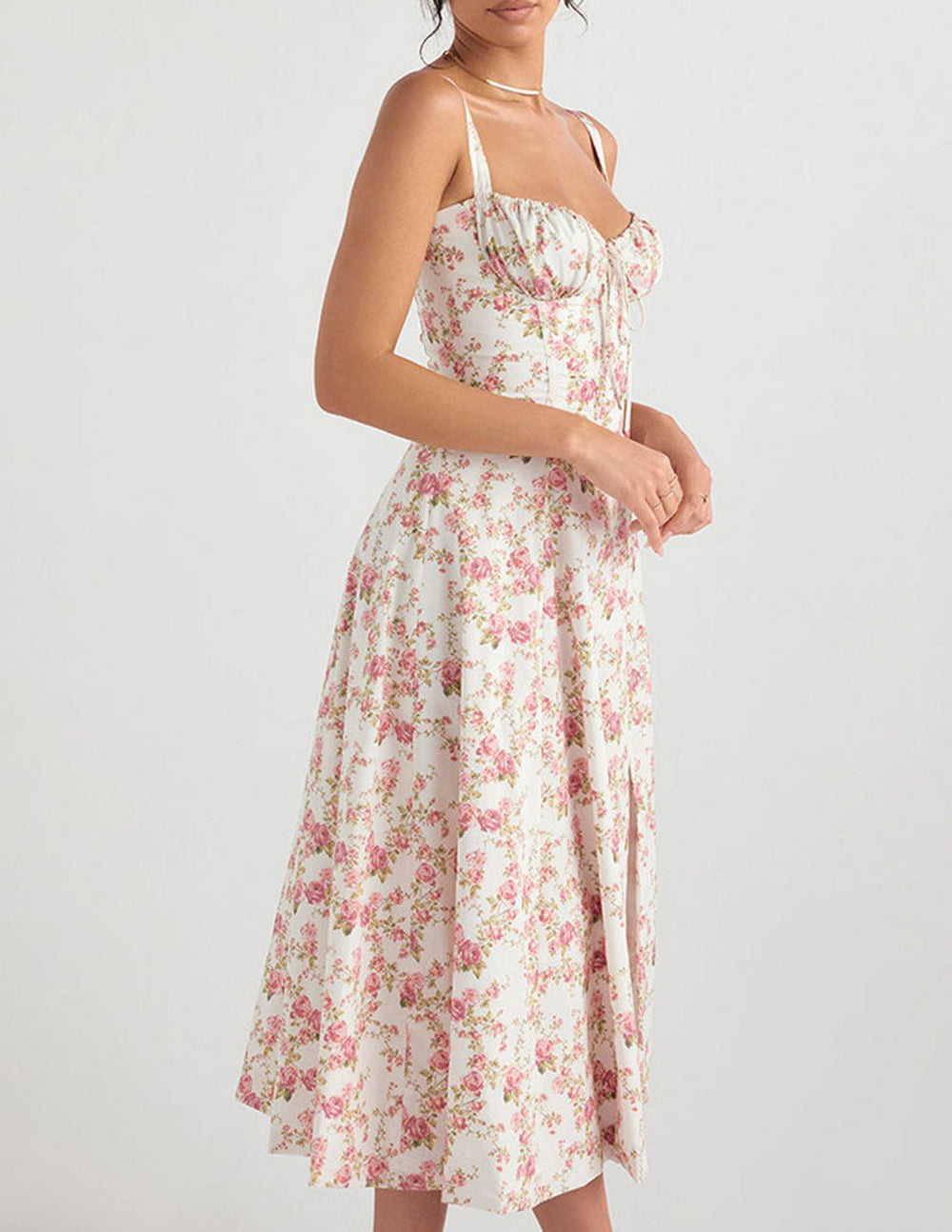 Rose Print Herringbone Slip Dress Newgew Dresses