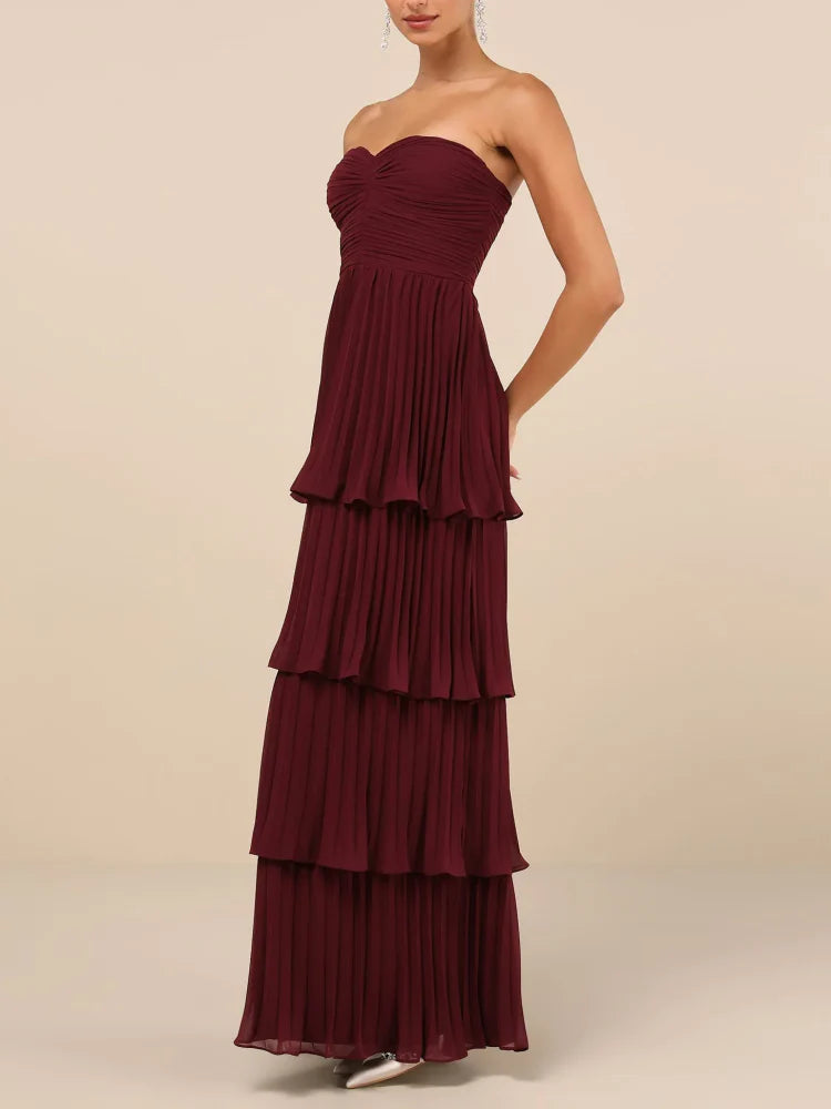 Plum Purple Strapless Tiered Maxi Dress Newgew Dresses