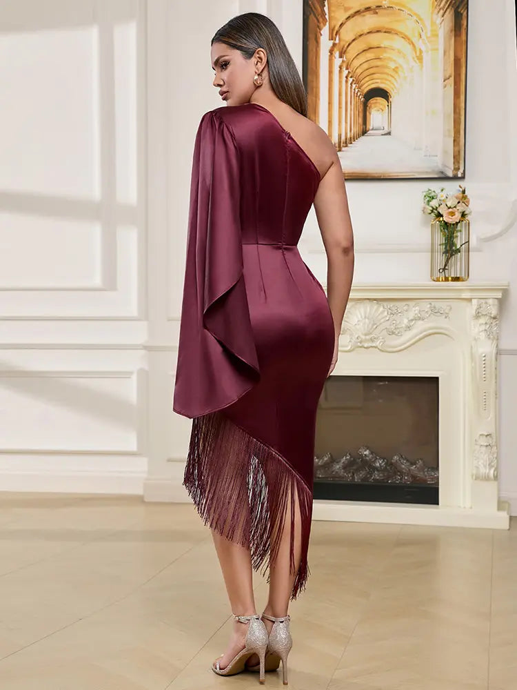 Asymmetrical One-Shoulder Tassel Dress Newgew Dresses