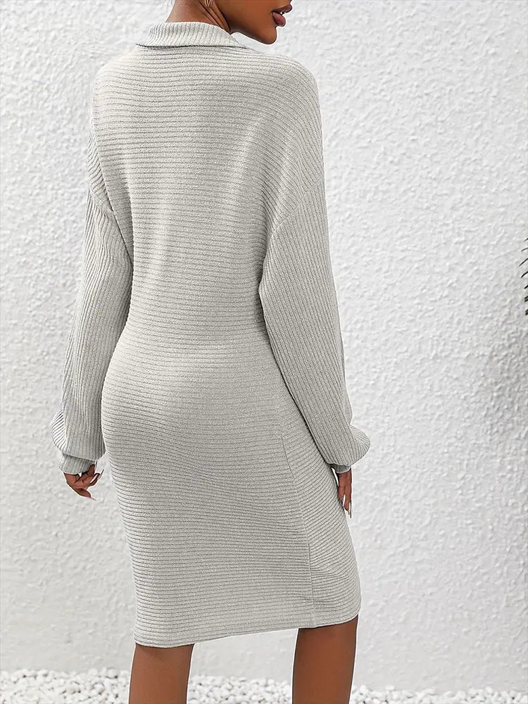 Knit Long-Sleeve V-Neck Bodycon Dress Newgew Dresses