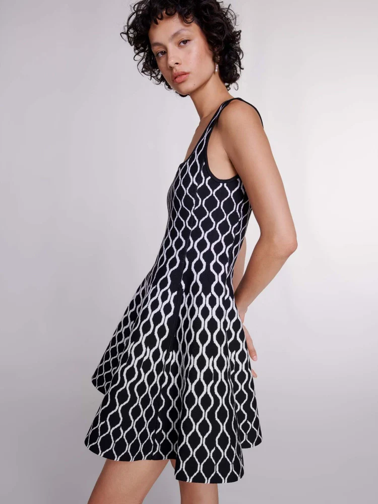 Mona Abstract Print Square Neck Mini Knit Dress Newgew Dresses