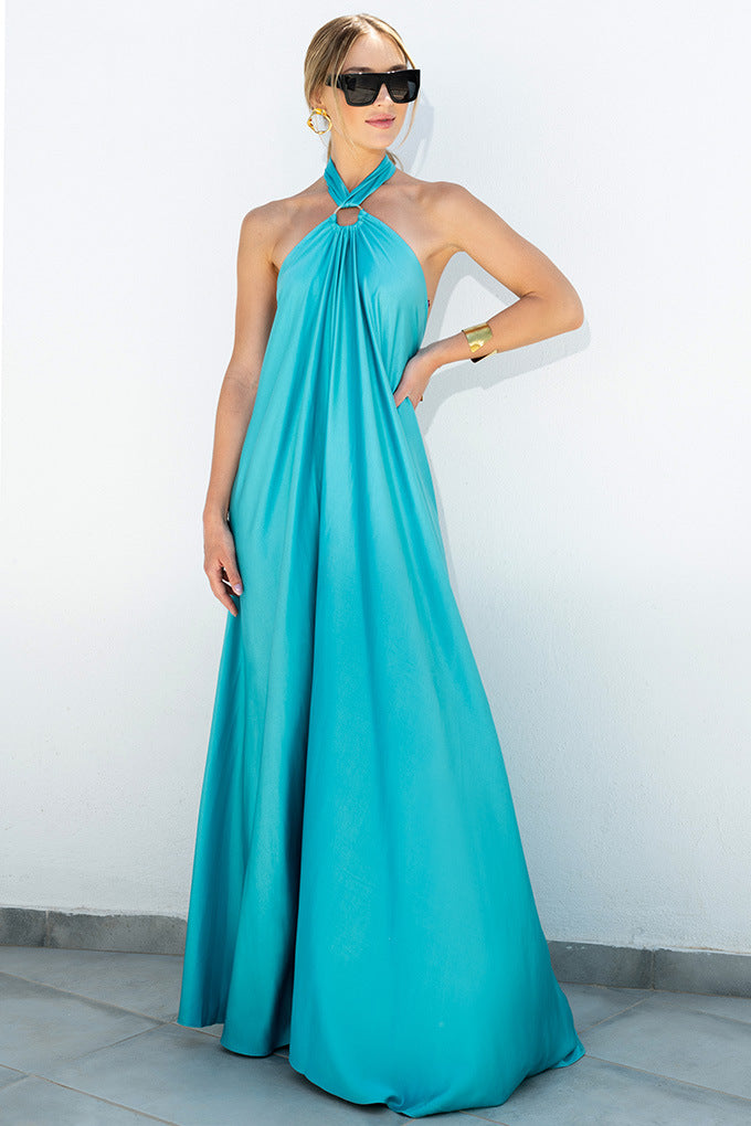 Satin  Elegant Maxi long Dress: Backless Halter Neck Newgew Dresses