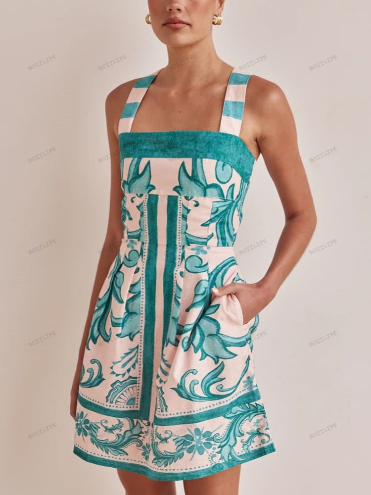 Trendy Casual Printed Spaghetti Strap Mini Dress Newgew Dresses