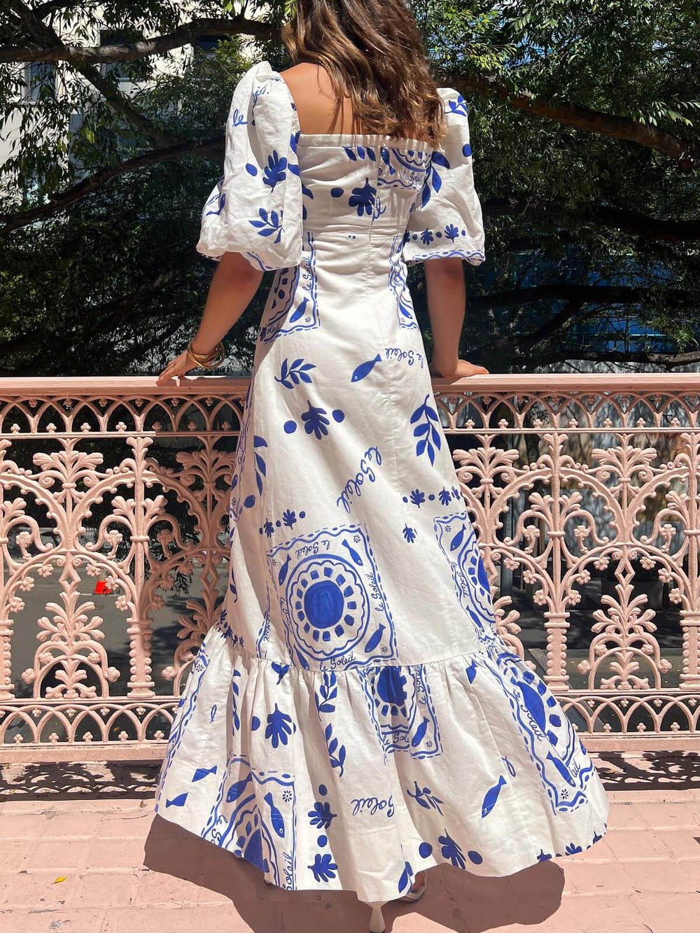 Vacation Puff Sleeve Midi Dress Newgew Dresses