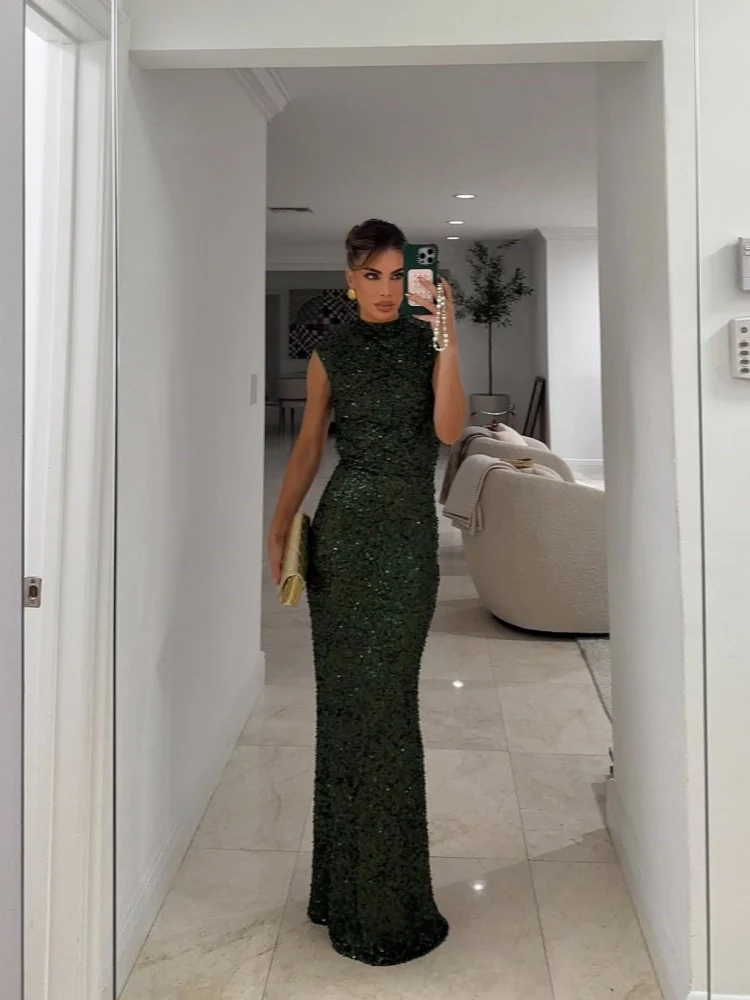 Elastic Sequin Backless Maxi Dress Newgew Dresses