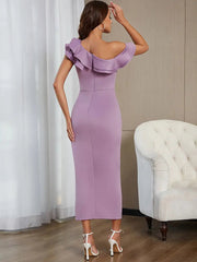 Shoulder Ruched Slit Dress Newgew Dresses