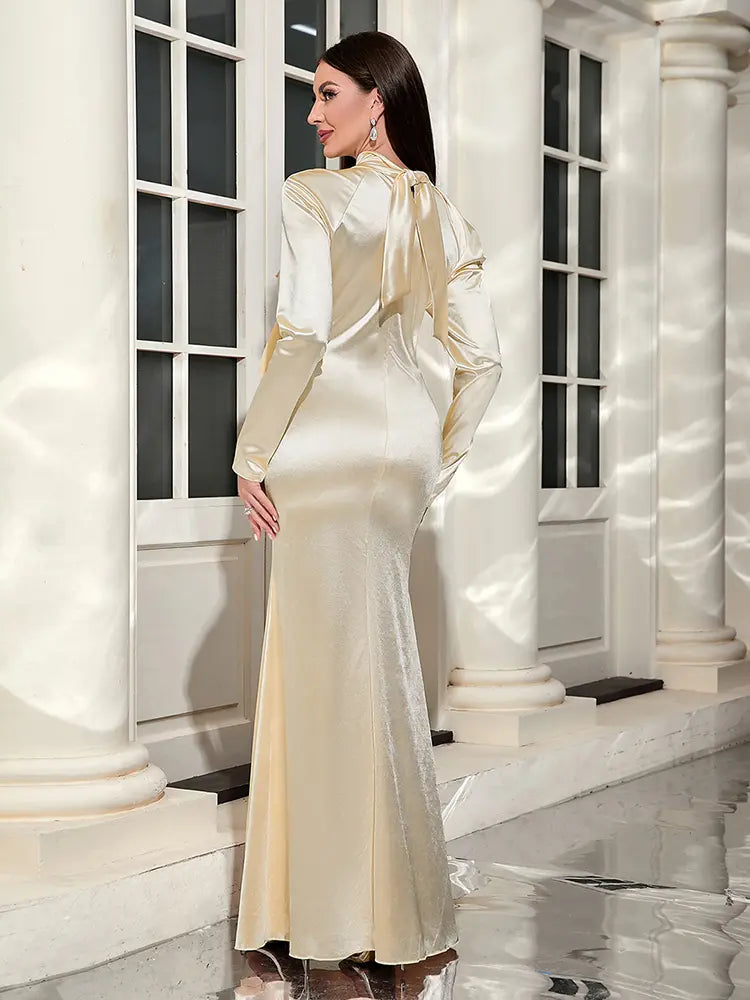 Long Sleeve Off-Shoulder Tie Dress Newgew Dresses