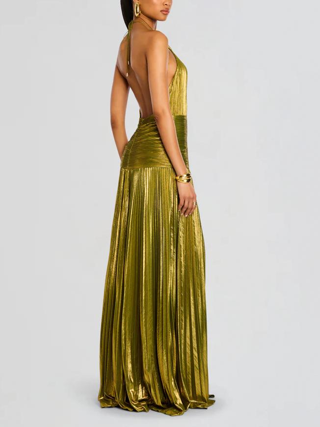Thalia Metallic Peridot Maxi Dress Newgew Dresses