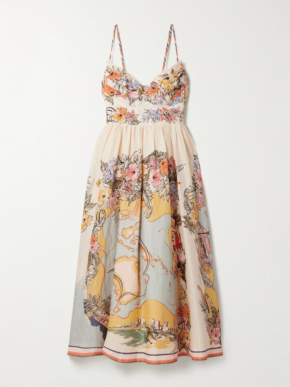 Tallow Pleated Printed Linen Midi Dress Newgew Dresses