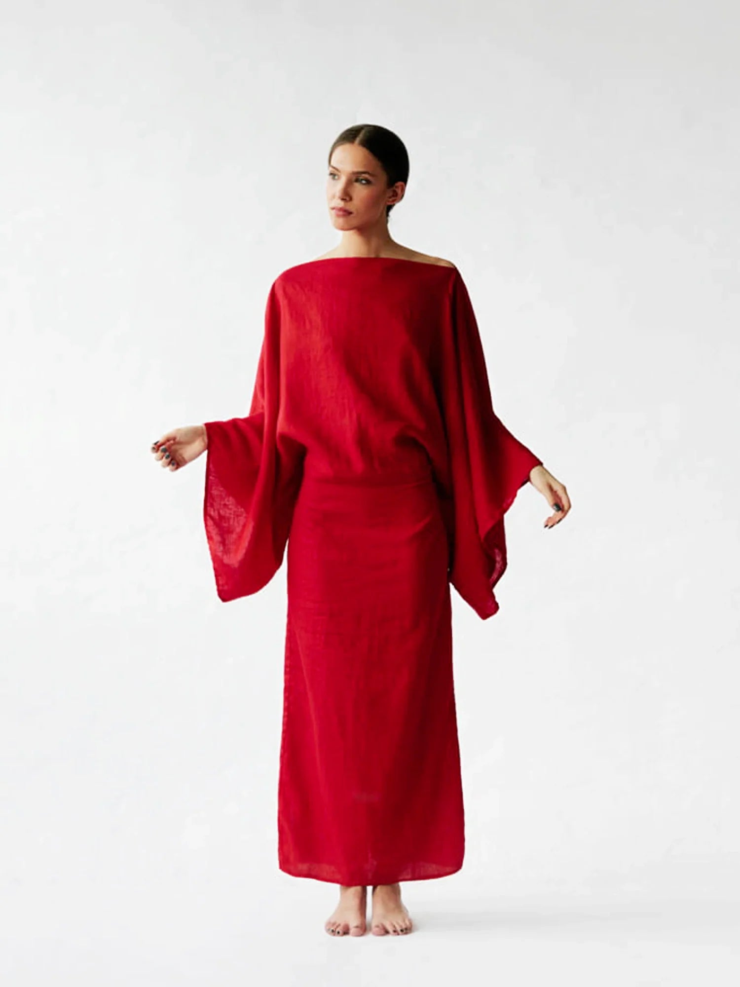 Crimson Linen Breeze Kimono Dress Newgew Dresses
