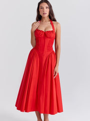 Red Backless Halter Midi Dress Newgew Dresses