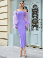 Off-Shoulder Mesh Sleeve Dress Newgew Dresses