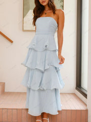Chic Strapless Backless Tiered Midi Dress Newgew Dresses