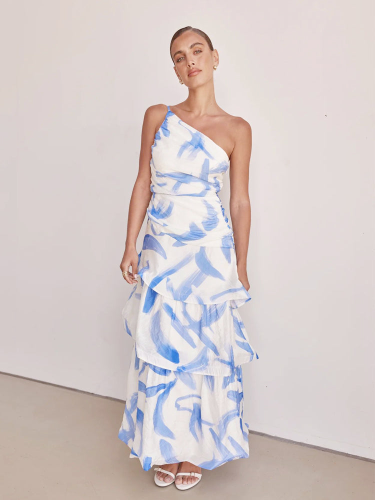 One-Shoulder Strappy Floral Print Dress Newgew Dresses