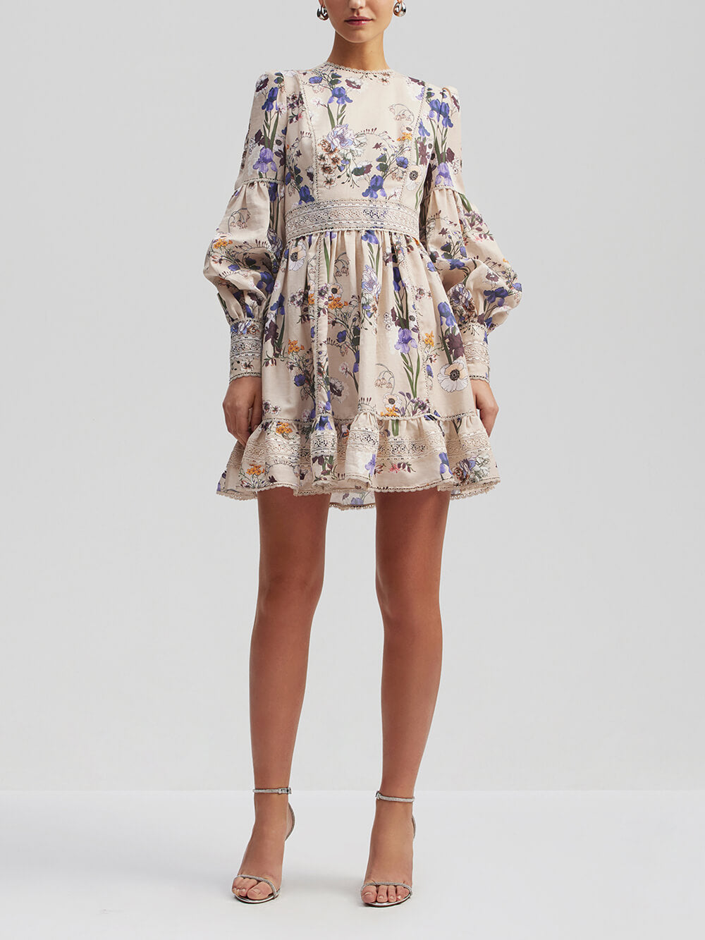 Flowers Plants Balloon Sleeves Mini Dress Newgew Dresses