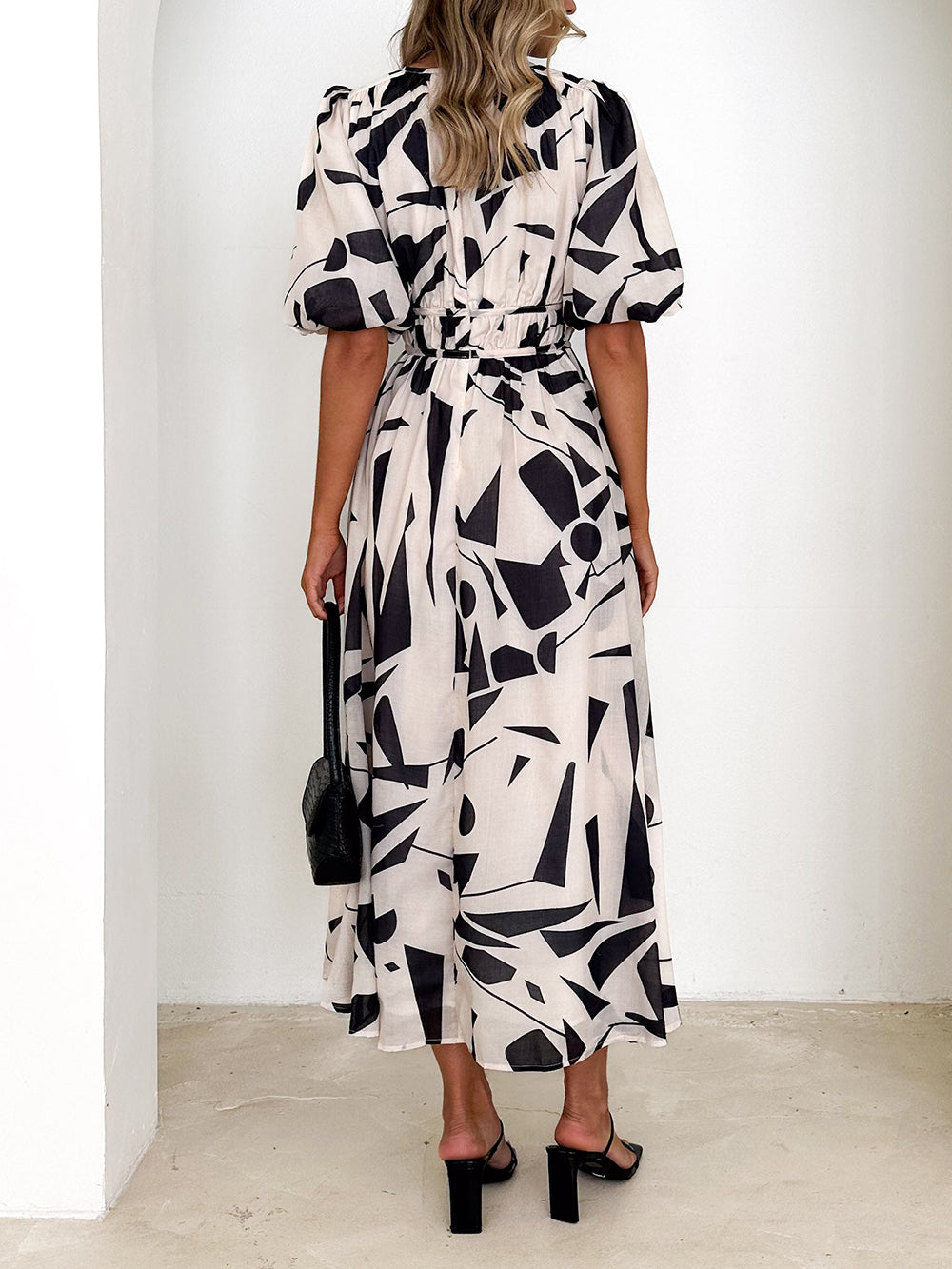 Sakura Midi Dress - Beige Geo Newgew Dresses