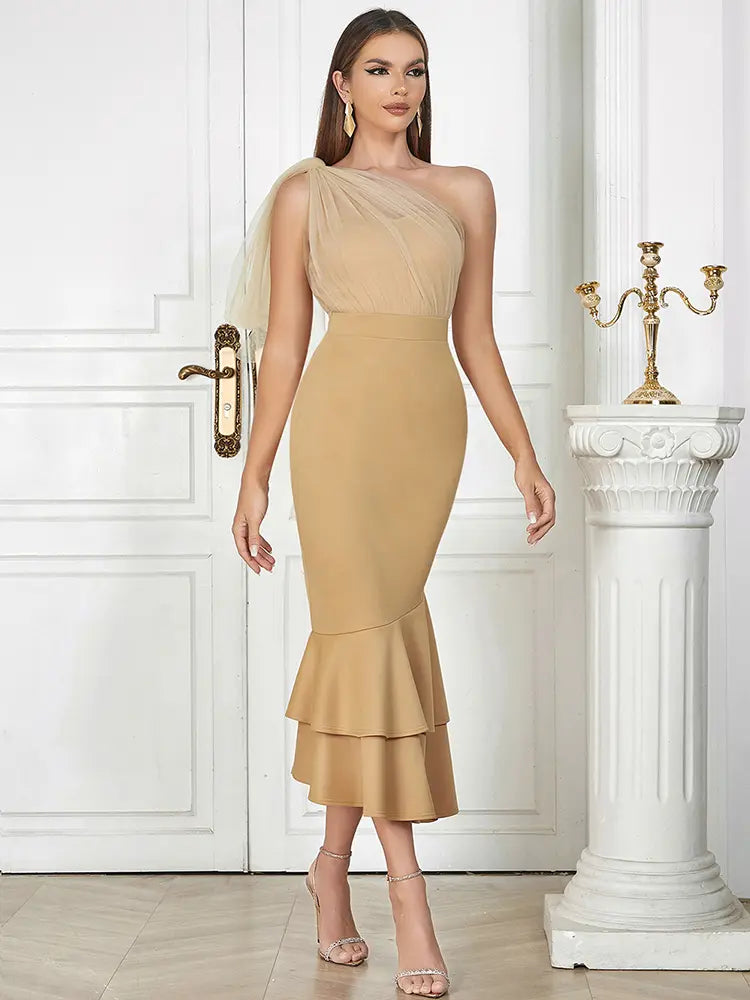 One-Shoulder Mesh Backless Dress Newgew Dresses