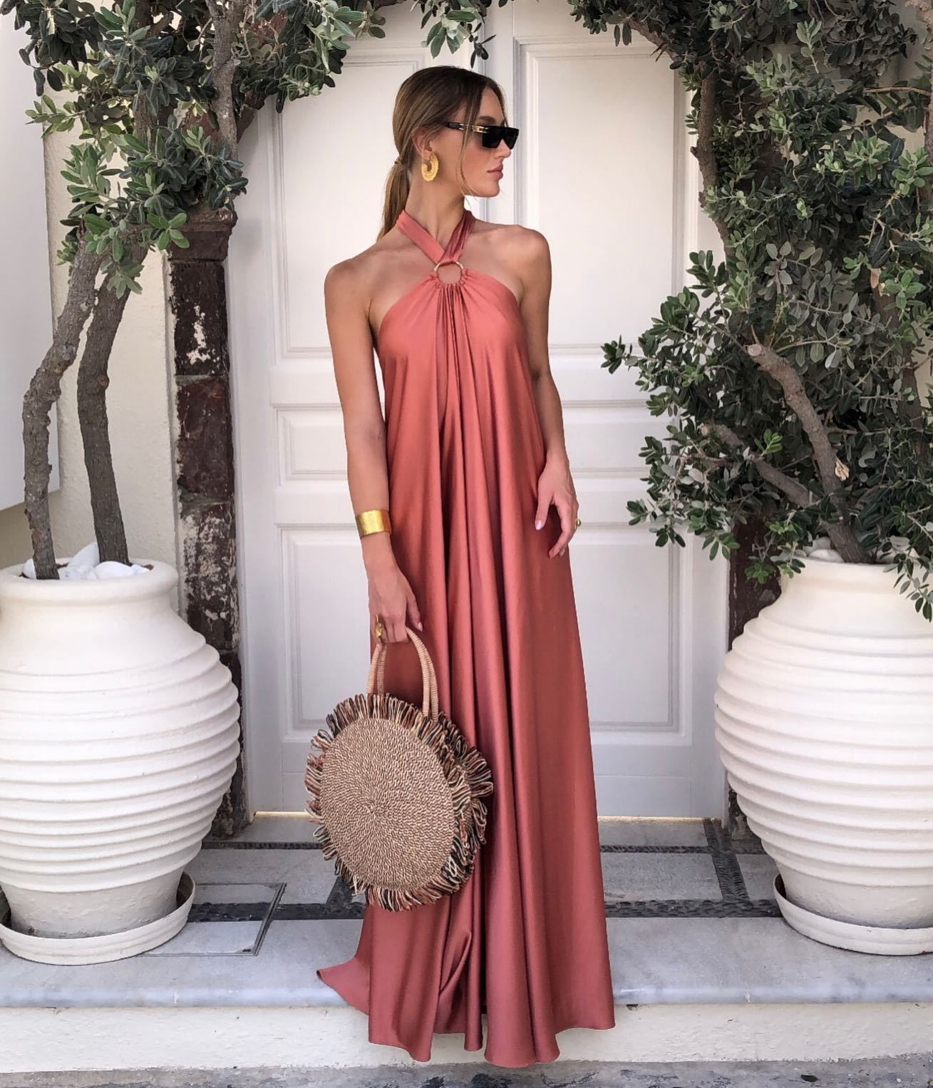 Satin  Elegant Maxi long Dress: Backless Halter Neck Newgew Dresses