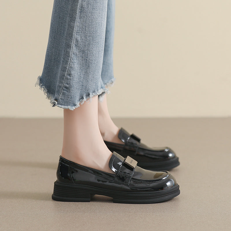 Women Retro Casual Glossy Leather Fashion Loafers Newgew Shoes