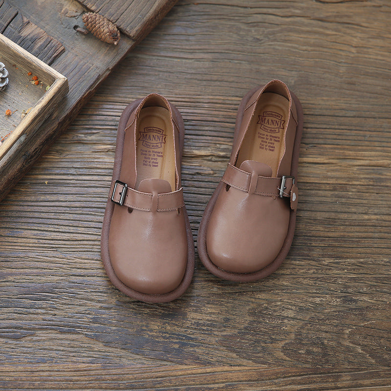Women Retro Minimalist Soft Leather Flat Casual Shoes Newgew Shoes