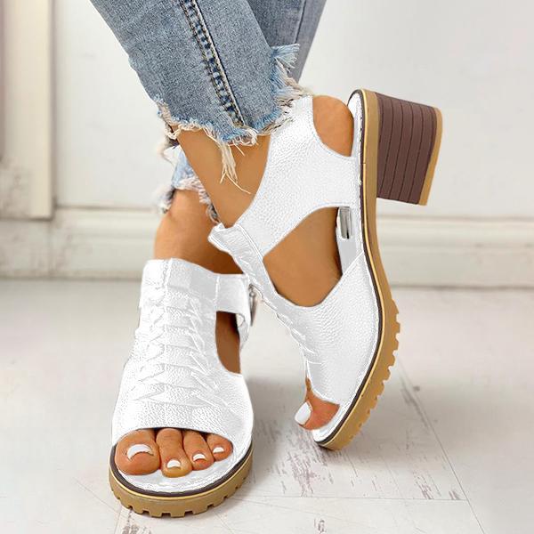 Peep Toe Cutout Zipper Chunky Heeled Sandals NewGew