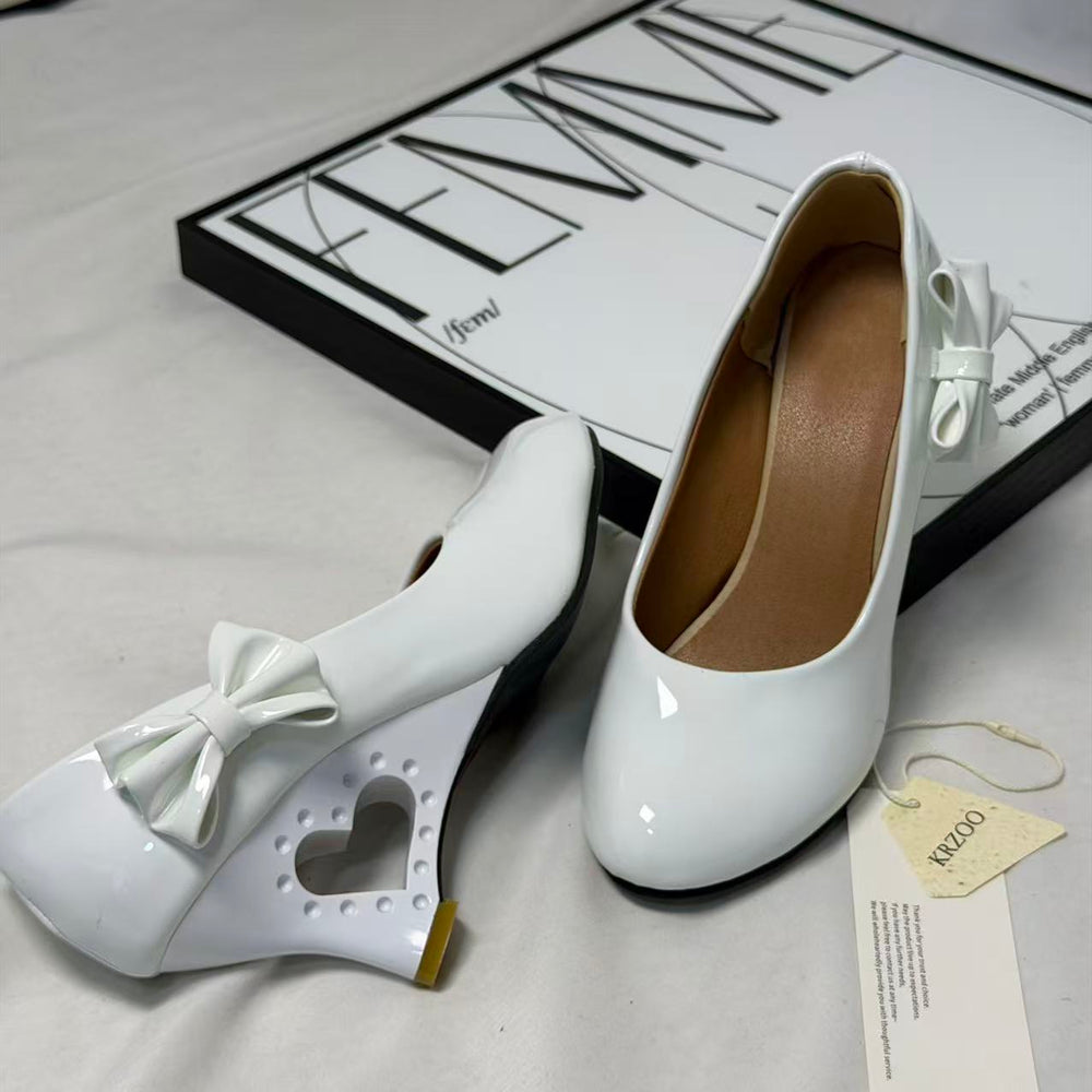 Pegged bow leather shoes PinTow