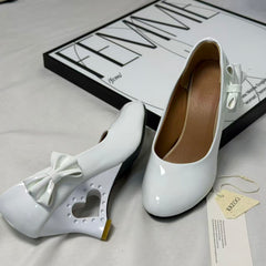 Pegged bow leather shoes PinTow