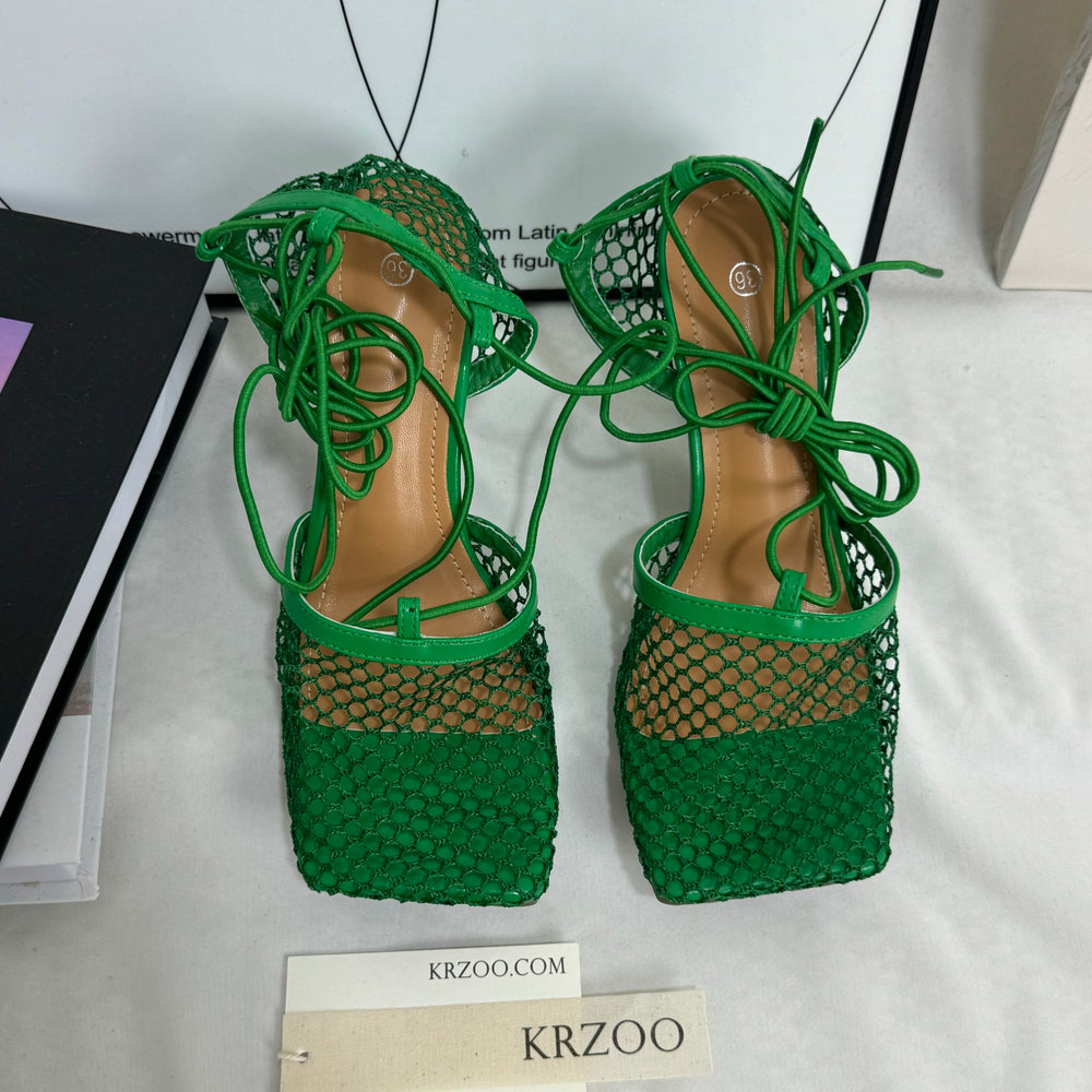 Square-Toe Lace-Up High-Heeled Shoes PinTow