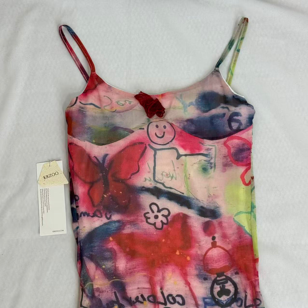 Butterfly Graffiti Print Cami Dress PinTow