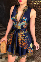 Floral Print Urban Belted Pleated Mini Dress NewGew