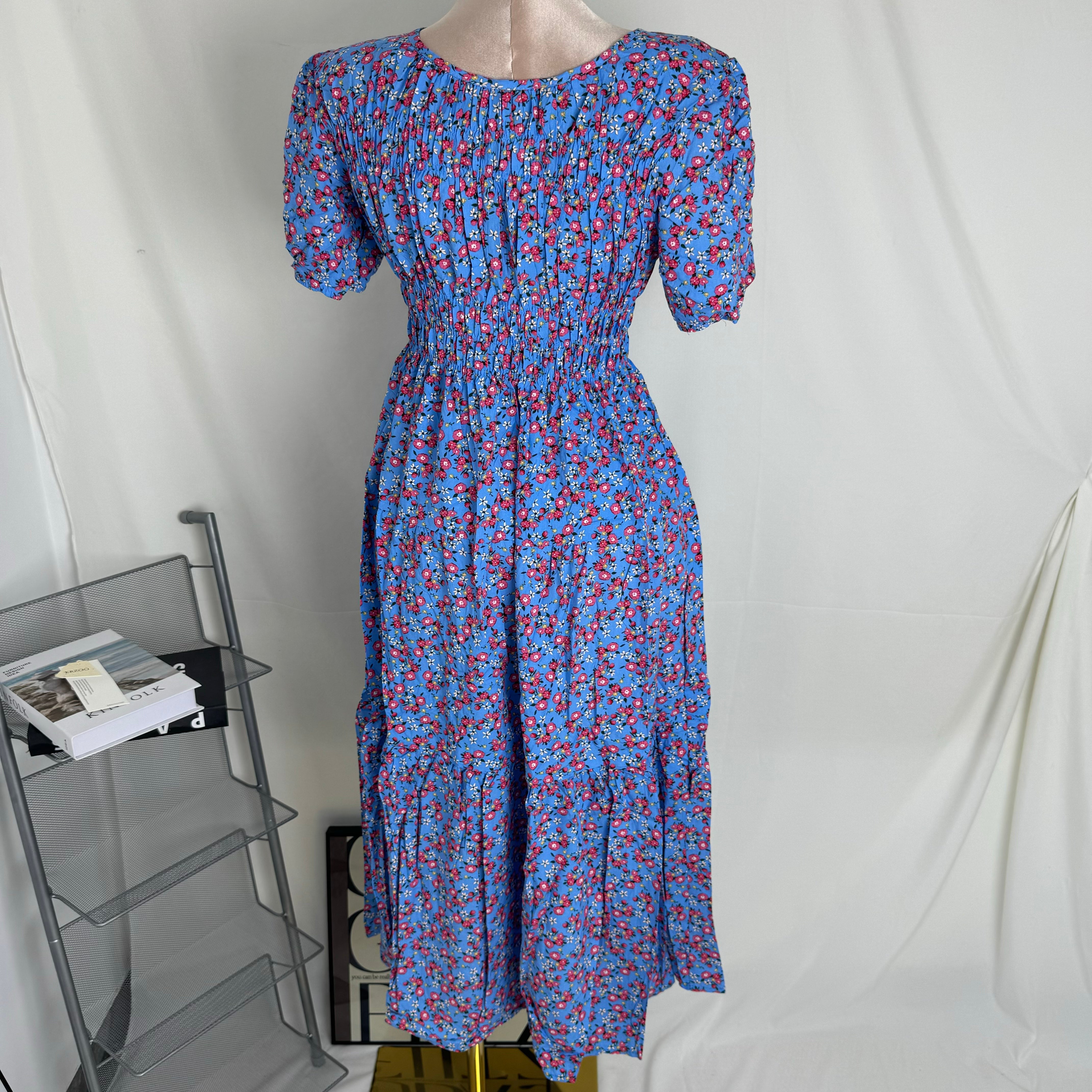 Floral Print Fitted Waist Long Dress PinTow