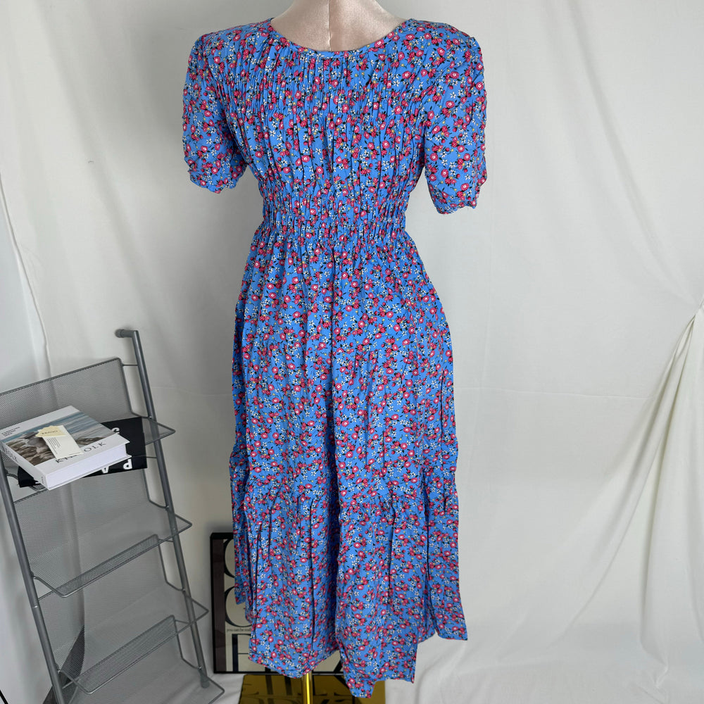 Floral Print Fitted Waist Long Dress PinTow