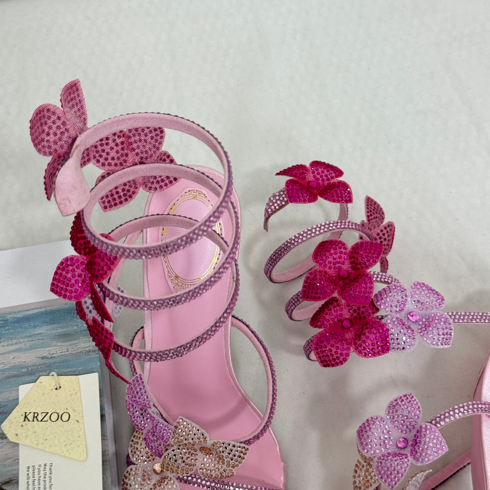 Square-Toe Crystal High Heels With Block Heels PinTow