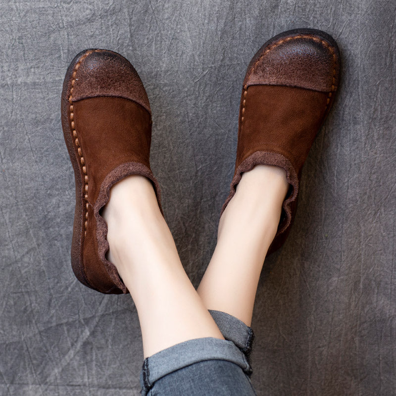 Women Autumn Retro Cowhide Soft Flat Shoes Newgew Shoes