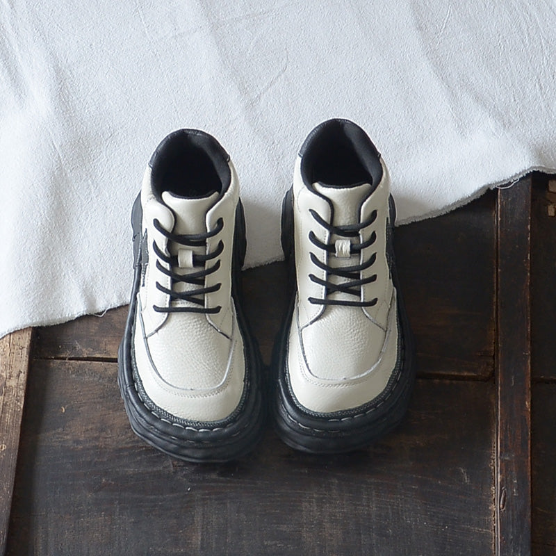 Women Retro Casual Leather Thick Soled Ankle Boots Newgew Shoes