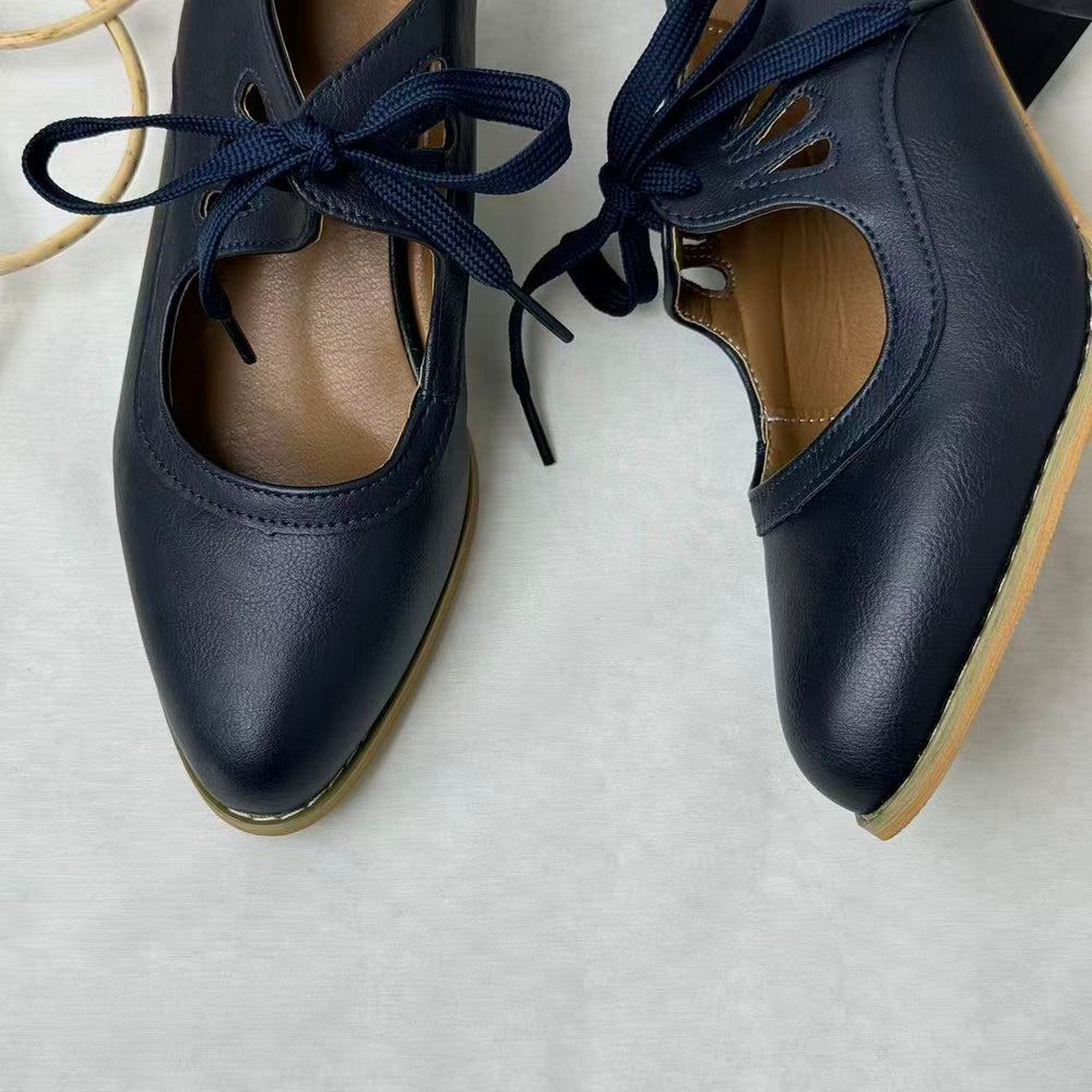Cut-Out Lace-Up High-Heeled Casual Shoes PinTow