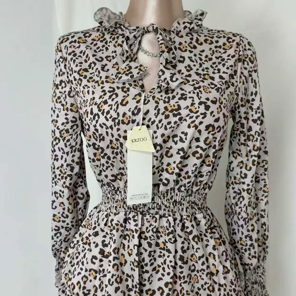 Leopard-Print Puff-Sleeve Dress PinTow