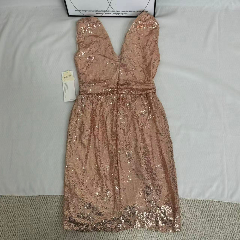 Sequined V-Neck Sleeveless Midi Dress PinTow