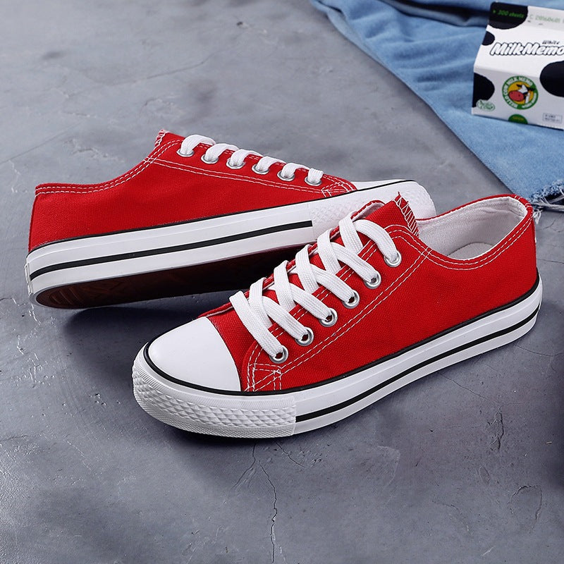 Women's Korean Evergreen Colored Flat Schoolgirl Candy Canvas Shoes Newgew